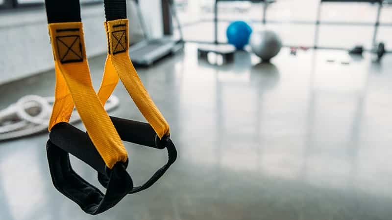 closeup view of suspension training trx at gym