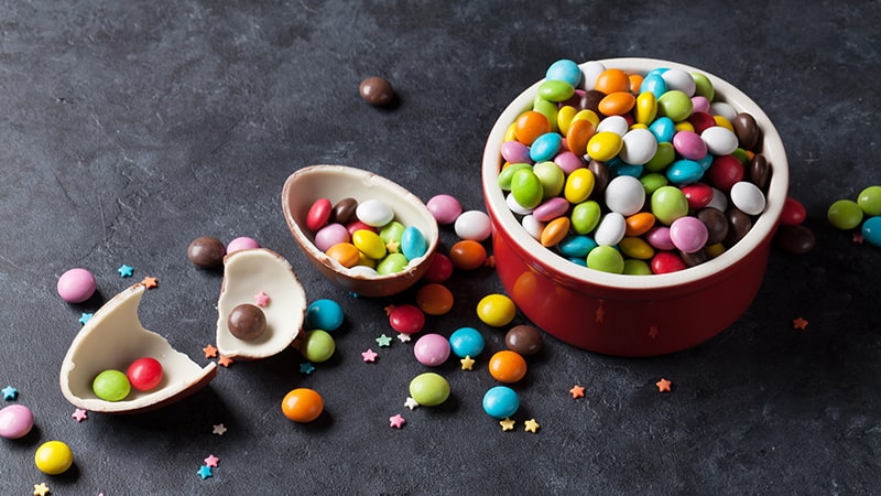 colorful candies and chocolate egg